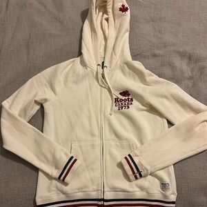 Roots Athletics Cream Hoodie Zip-up Sweatshirt